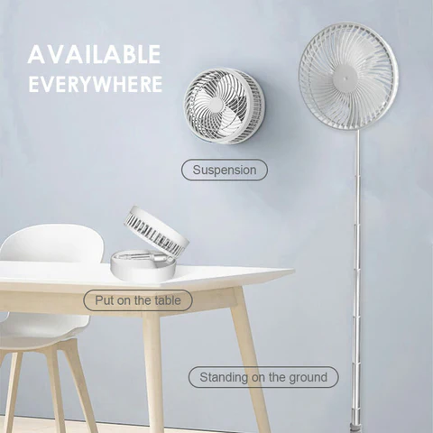 🌀🔋Ventilateur Télescopique Pliable Rechargeable USB – Silencieux, 180° Rotatif, 4 Vitesses, Portable ✨