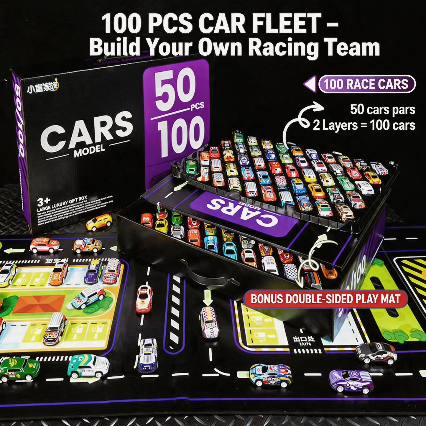 100 Mini Voitures à Remontage avec Garage Intégré