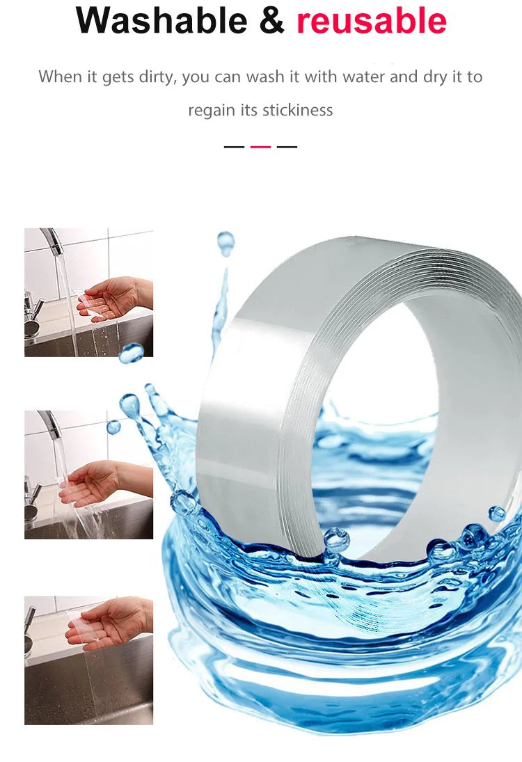🏡50% de réduction✨Ruban nano-magique transparent sans trace – Poignée double face réutilisable pour un usage polyvalent !