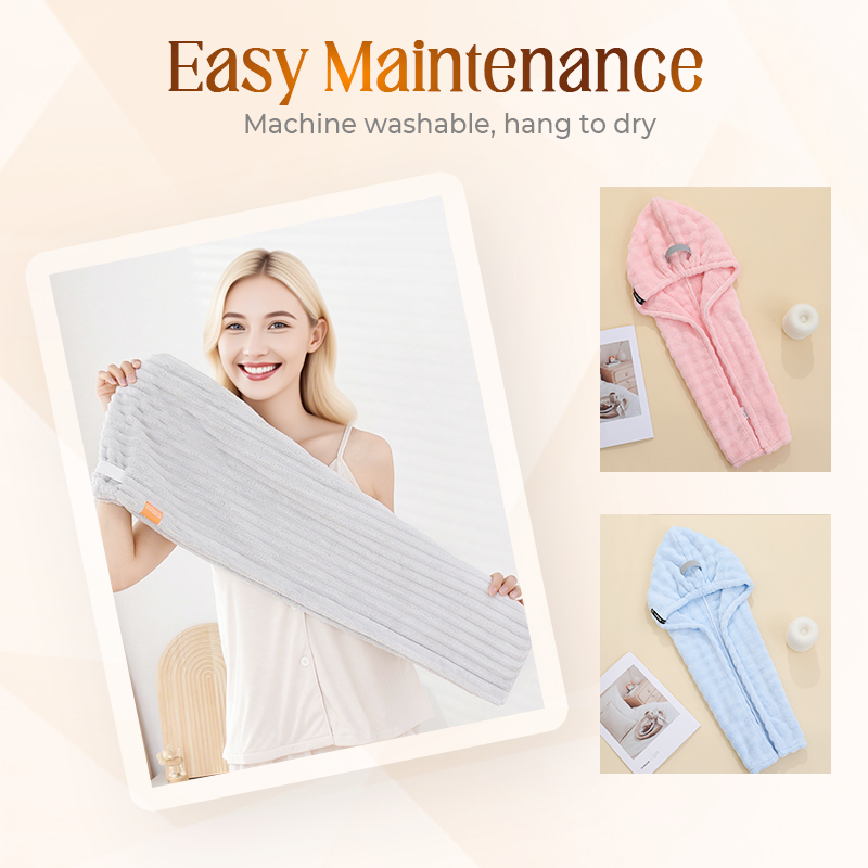 🛁 Grande serviette pour cheveux avec bande élastique sécurisée pour femmes