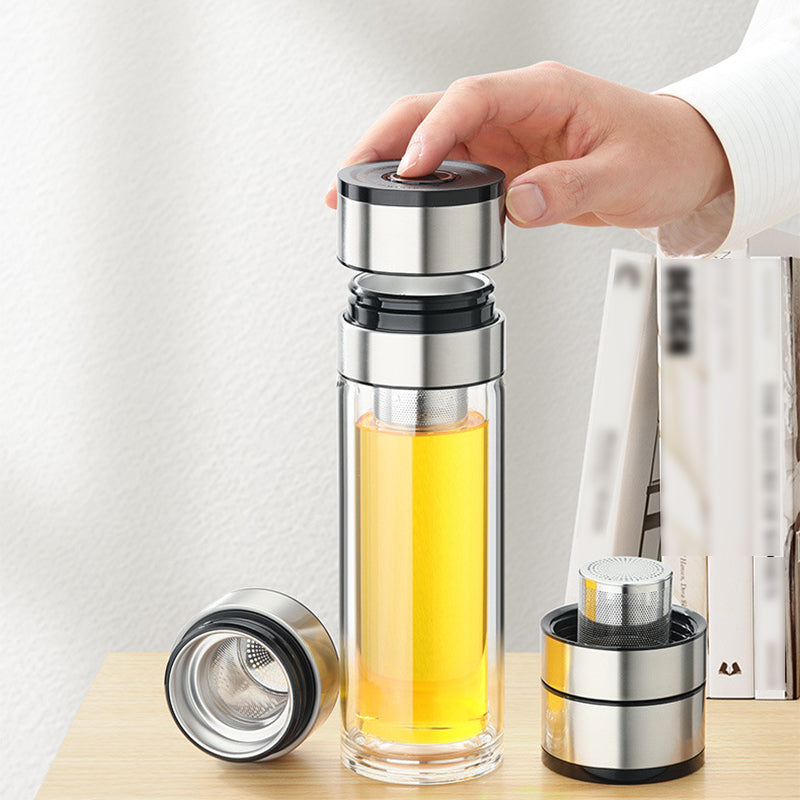 Tasse à thé portable en verre borosilicate à double paroi