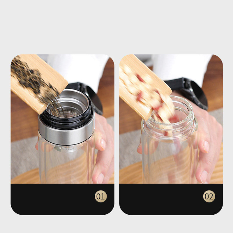 Tasse à thé portable en verre borosilicate à double paroi