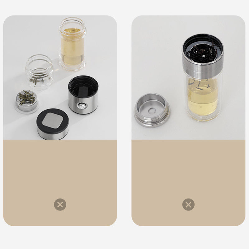 Tasse à thé portable en verre borosilicate à double paroi