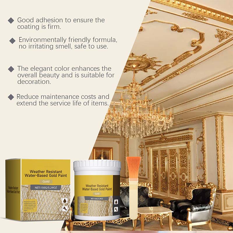 🎨🏡Kit de peinture effet feuille d'or – Peinture dorée métallisée à base d'eau, résistante aux intempéries, avec pinceau, idéale pour les meubles, la décoration et le bricolage d'extérieur