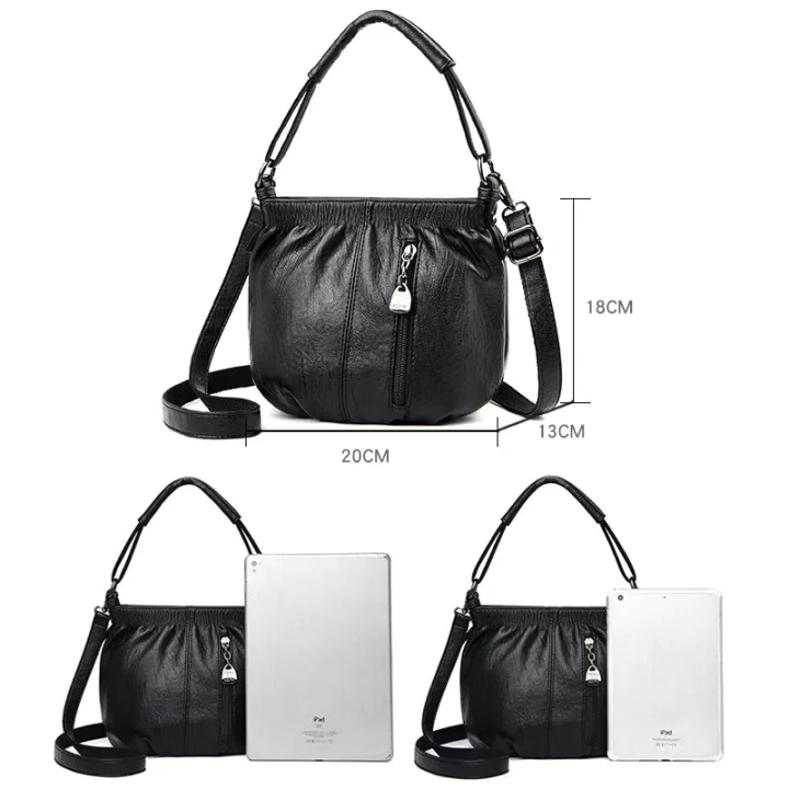 📣🎊Sac à main en cuir souple à seau plissé simple et décontracté à la mode