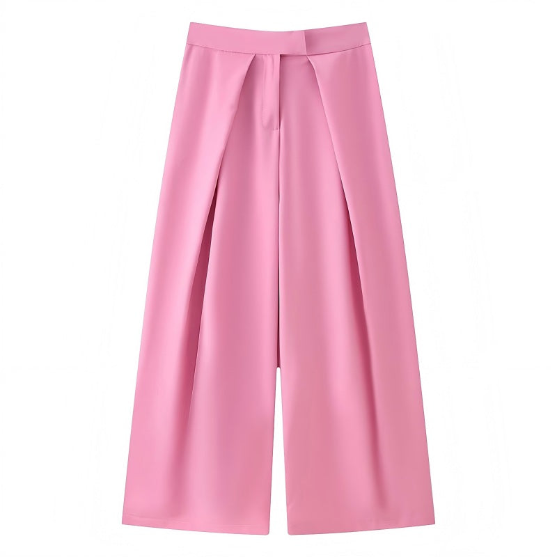Pantalon large à taille haute et plissé pour femme