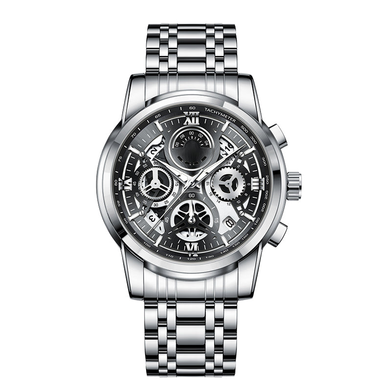 ⌚ -50% ! ✨ Montre de Sport Multifonction Étanche 3ATM – Acier Inoxydable & Mouvement Quartz – Cadran Squelette & Tachymètre pour Homme 🏁