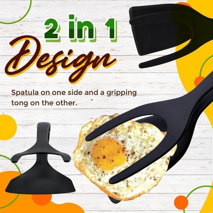 🍳✨ Quelle bonne affaire ! Pince-Spatule 2 en 1 pour Cuisine – Embouts en Silicone Alimentaire, Antiadhésif, Résistant à la Chaleur, Poignée Longue Confy ✨