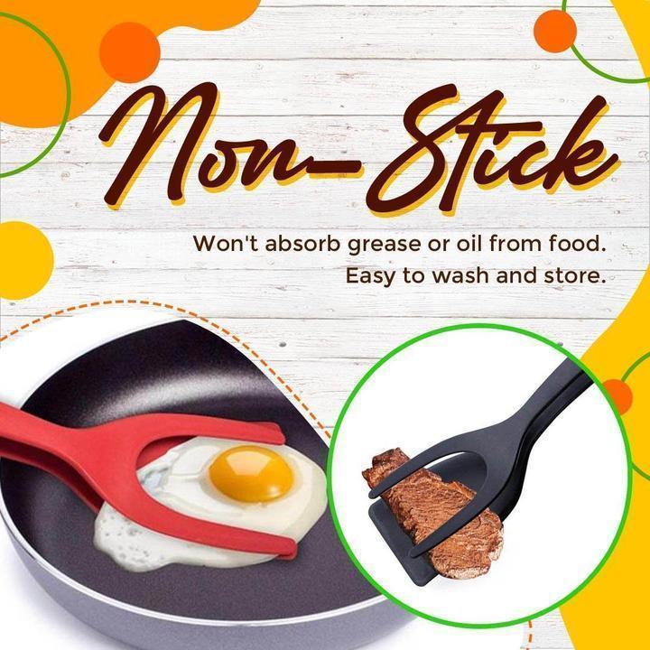 🍳✨ Quelle bonne affaire ! Pince-Spatule 2 en 1 pour Cuisine – Embouts en Silicone Alimentaire, Antiadhésif, Résistant à la Chaleur, Poignée Longue Confy ✨