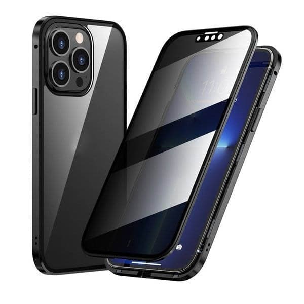 Coque magnétique pour iPhone avec verre de confidentialité et métal