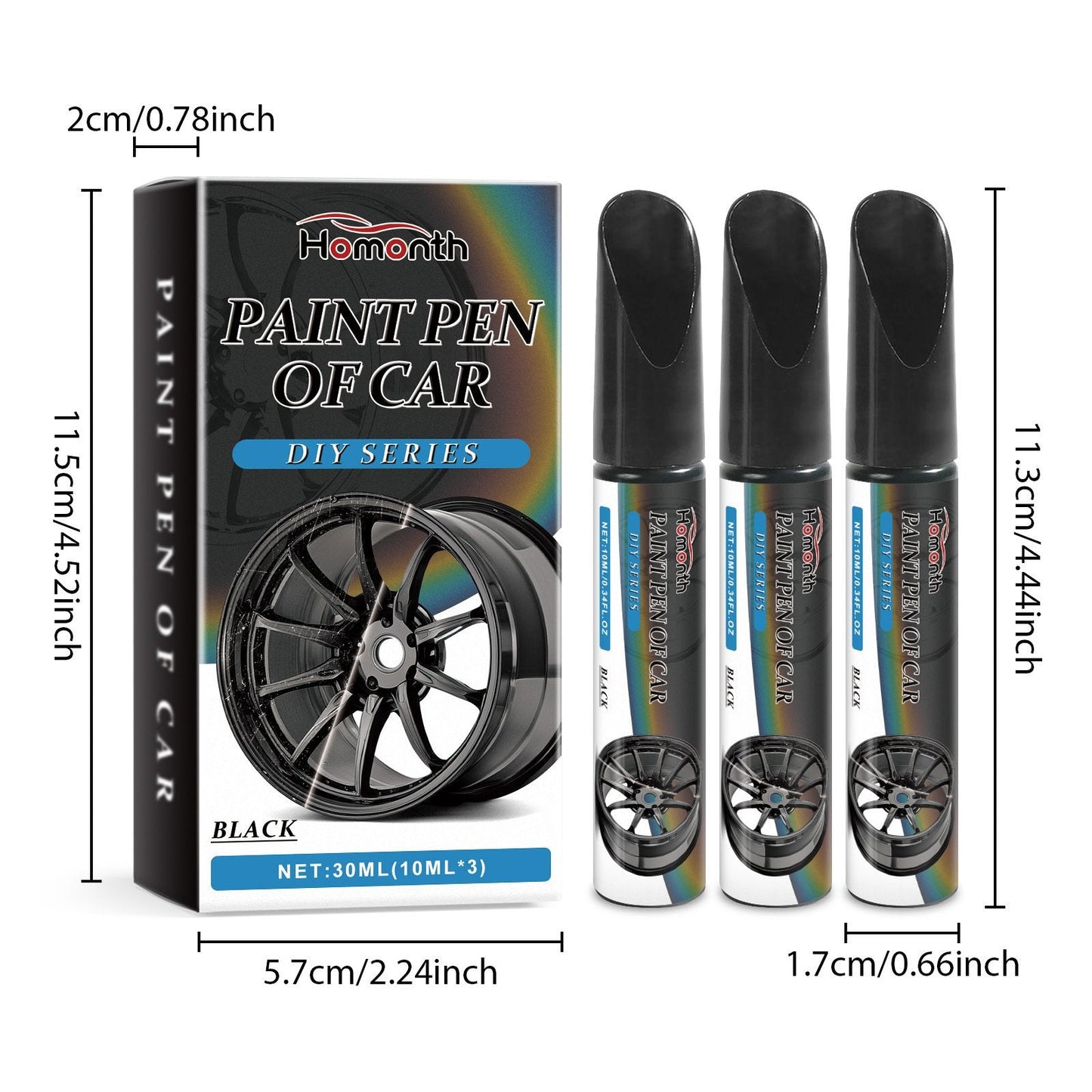 🖊️🚗✨ PROMO FLASH -50% ! Stylo Réparation Rayures Jantes Noir – Vernis Inclus, Séchage 10 min, 3 x 10 ml, Compatible Métal/Aluminium/Acier