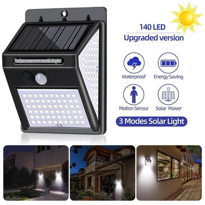 140 lampes solaires LED à l'extérieur, applique murale super lumineuse avec détecteur de mouvement