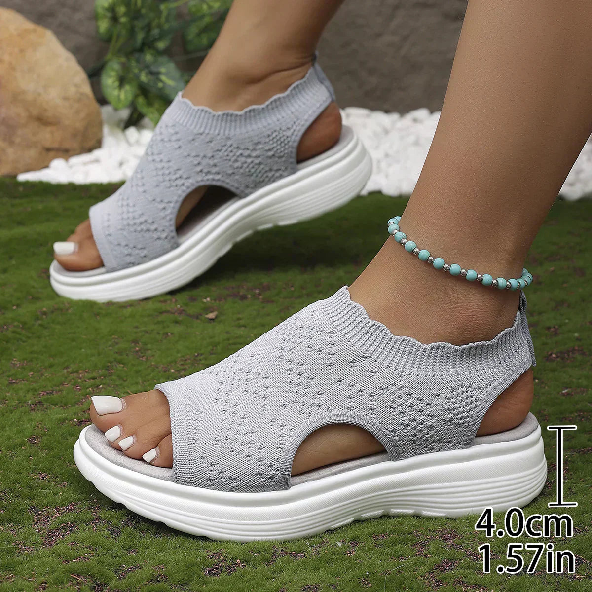 👡50 % DE RÉDUCTION EN CE MOMENT ! 💐 Sandales à semelle compensée en tricot respirant pour femme – Tige en tricot aéré, semelle rembourrée et chaussures d'été légères et confortables ✨