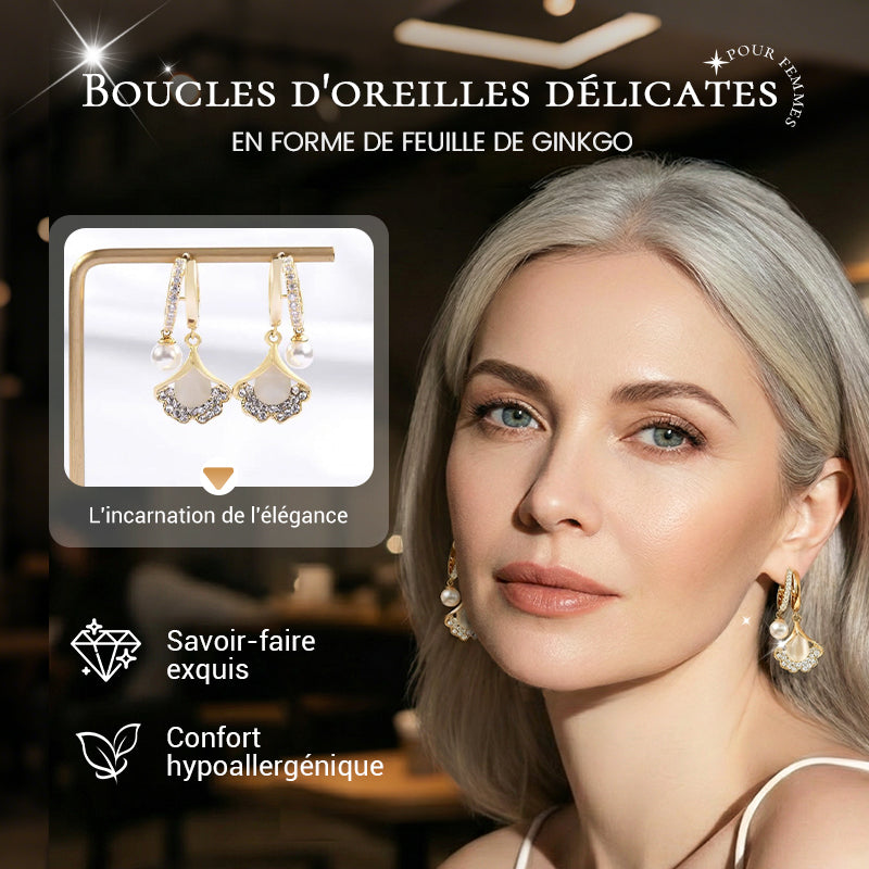 Boucles d'oreilles délicates en forme de feuille de ginkgo pour femmes