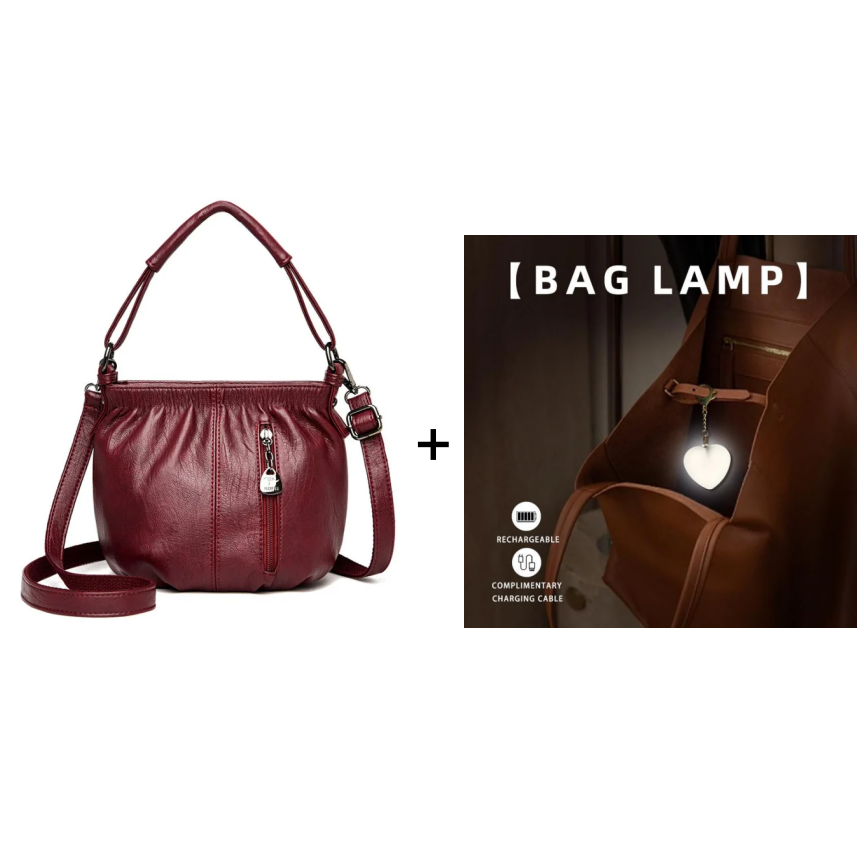 📣🎊Sac à main en cuir souple à seau plissé simple et décontracté à la mode