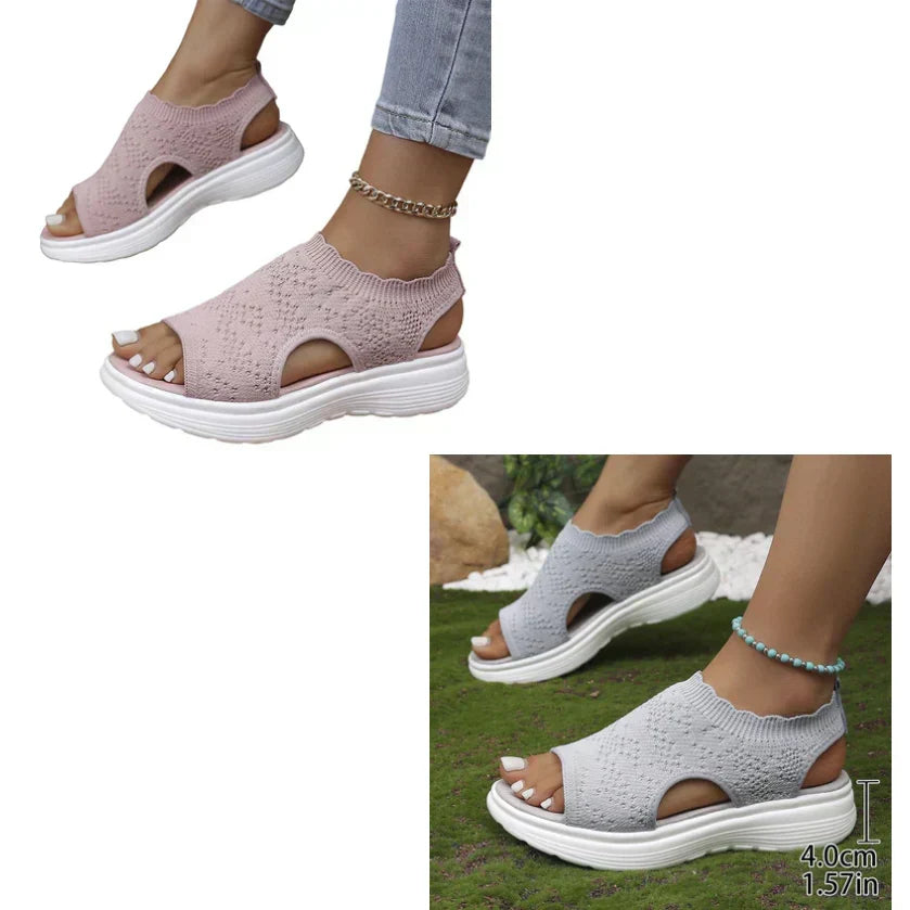 👡50 % DE RÉDUCTION EN CE MOMENT ! 💐 Sandales à semelle compensée en tricot respirant pour femme – Tige en tricot aéré, semelle rembourrée et chaussures d'été légères et confortables ✨