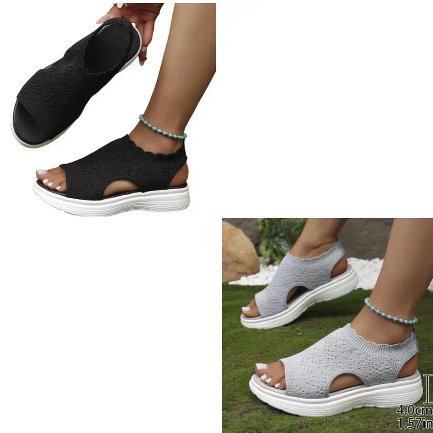 👡50 % DE RÉDUCTION EN CE MOMENT ! 💐 Sandales à semelle compensée en tricot respirant pour femme – Tige en tricot aéré, semelle rembourrée et chaussures d'été légères et confortables ✨