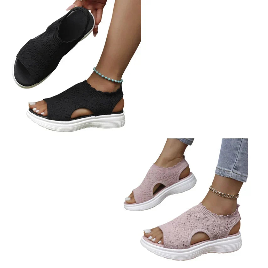 👡50 % DE RÉDUCTION EN CE MOMENT ! 💐 Sandales à semelle compensée en tricot respirant pour femme – Tige en tricot aéré, semelle rembourrée et chaussures d'été légères et confortables ✨