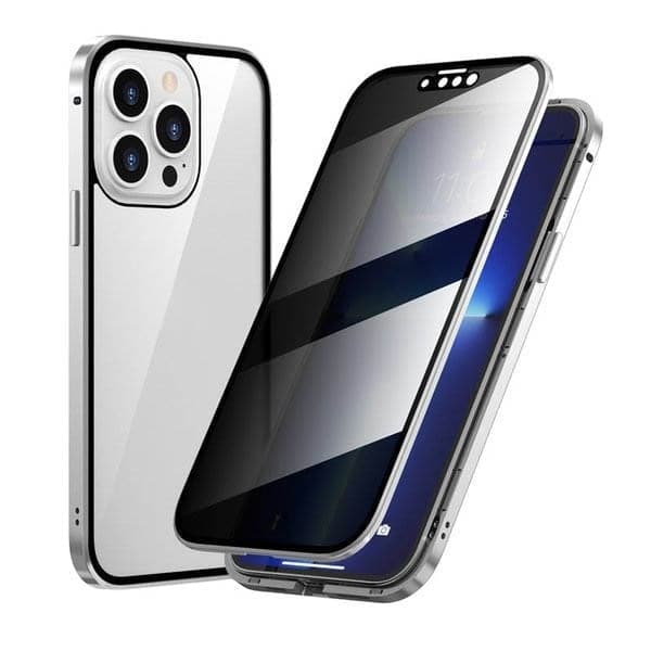 Coque magnétique pour iPhone avec verre de confidentialité et métal