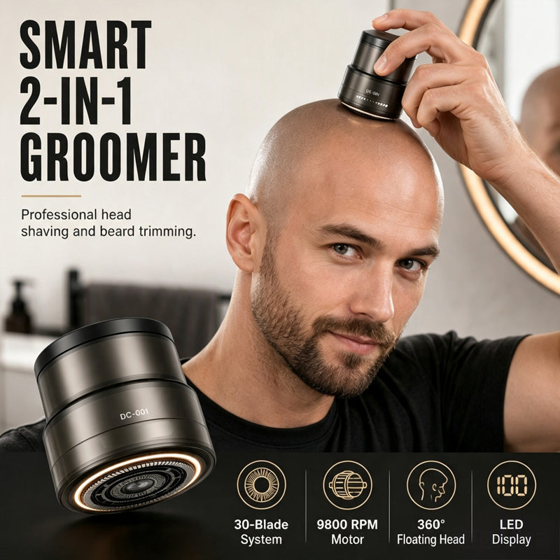 💈🔋 Rasoir Électrique 2-en-1 pour Crâne et Barbe – 30 Lames, Tête Flottante 360° et Affichage Numérique