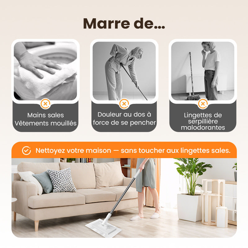🔥 50% DE RÉDUCTION 🧹 Serpillère Réutilisable – Pince Biomimétique Auto-Serrante, Manche Télescopique 100 cm, Rotation 360° & Écologique (Multi-Surfaces) !