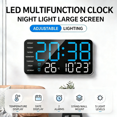 📢📢50 % DE RÉDUCTION !! ⏰Horloge murale numérique LED décorative multifonctionnelle, l'horloge numérique sans limites pour la maison norvégienne moderne.