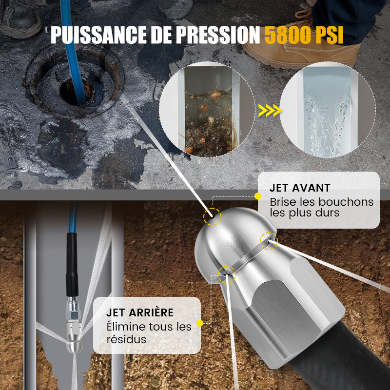 💦50% DE RÉDUCTION ! 🚿 Kit de Nettoyage Haute Pression 5800 PSI pour Égouts - Buse Rotative et Flexible Renforcé pour Déboucher les Canalisations 🛠️✨