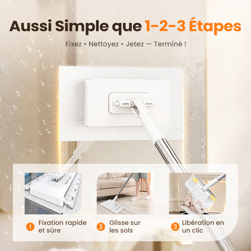🔥 50% DE RÉDUCTION 🧹 Serpillère Réutilisable – Pince Biomimétique Auto-Serrante, Manche Télescopique 100 cm, Rotation 360° & Écologique (Multi-Surfaces) !