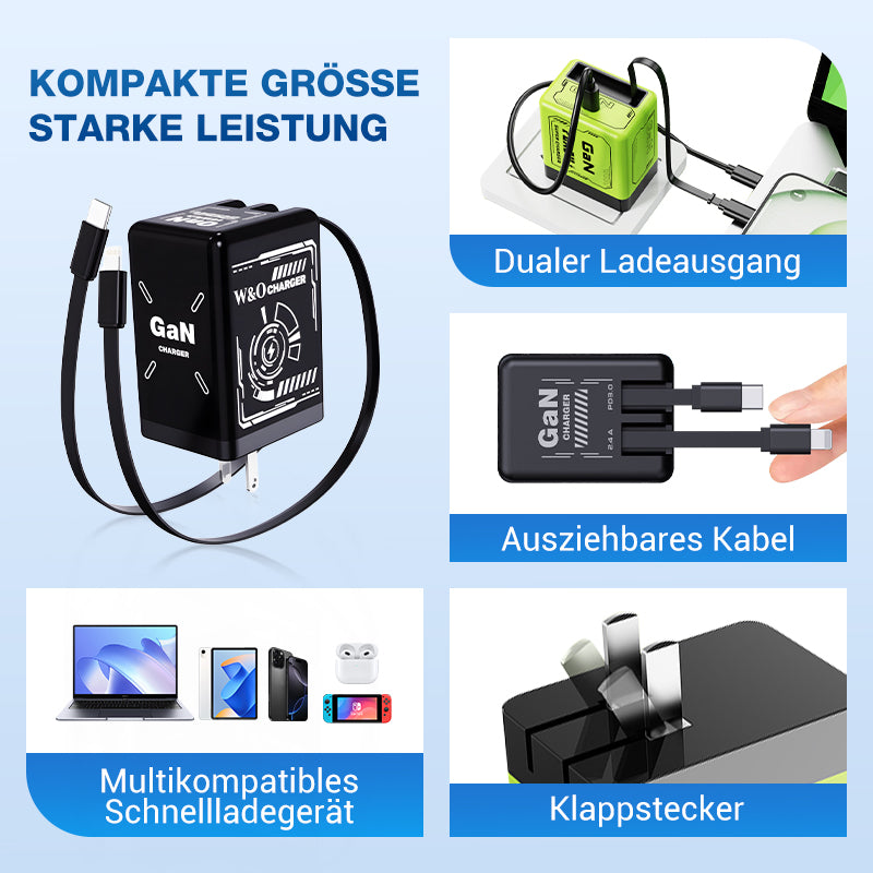 Station de recharge rapide USB-C avec câble rétractable – Utilisation universelleStation de recharge rapide USB-C avec câble rétractable – Utilisation universelle