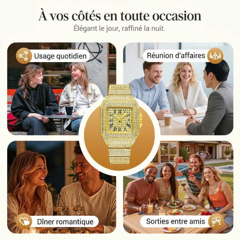 ⌚ 57% de réduction! ✨ Montre Carrée En Strass – Élégante, Brillante & Cadeau Parfait 💝