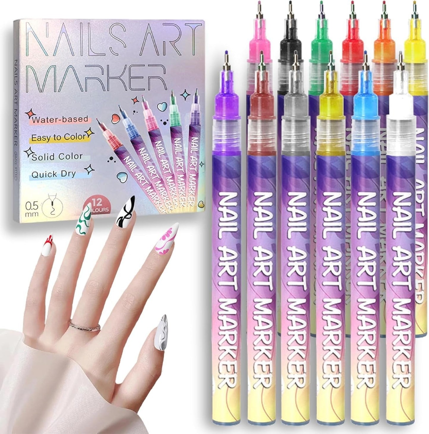 🎨 50% DE RÉDUCTION! ⏳ Coffret de 12 Stylos pour Nail Art – Créations Précises et Élégantes ✨
