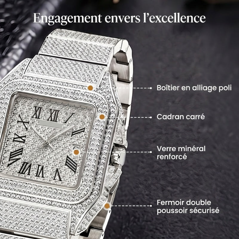 ⌚ 57% de réduction! ✨ Montre Carrée En Strass – Élégante, Brillante & Cadeau Parfait 💝