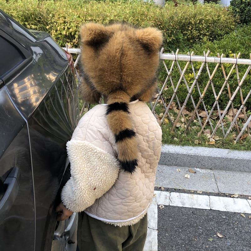 ✨ 50 % DE RÉDUCTION MAINTENANT ! ✨Chapeau en peluche parent-enfant avec fausse queue de raton laveur