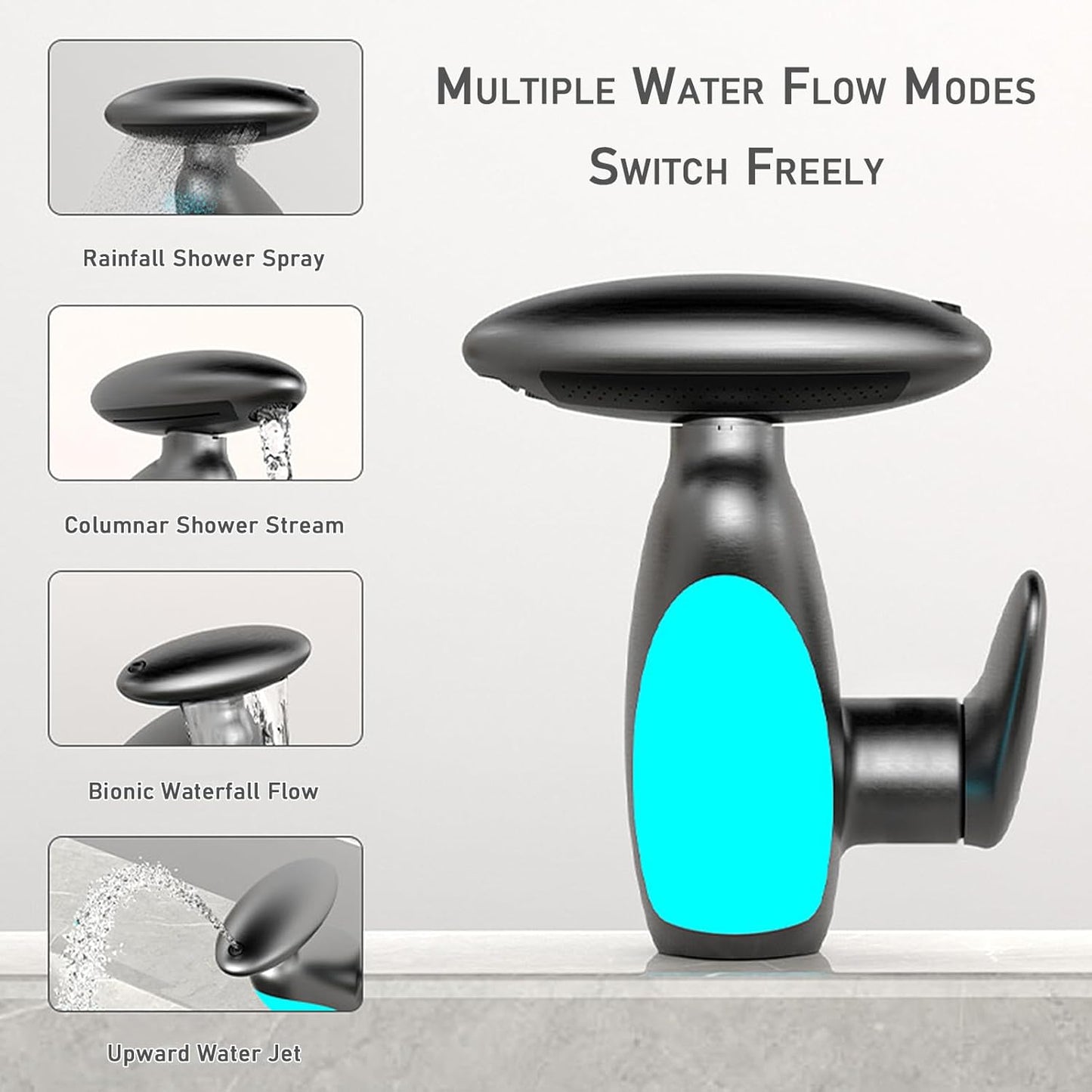 🌊 Robinet de lavabo extractible pivotant à 360° avec 4 modes de débit d'eau et éclairage LED