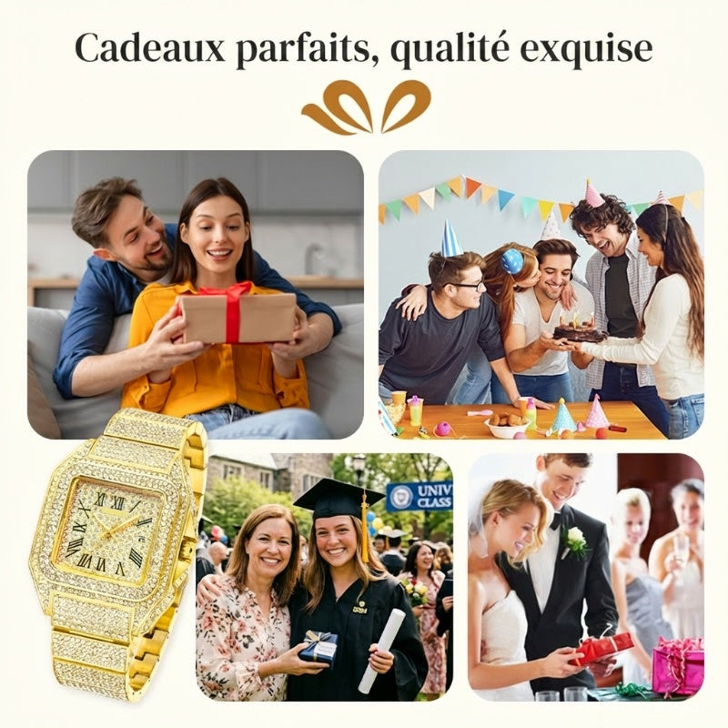 ⌚ 57% de réduction! ✨ Montre Carrée En Strass – Élégante, Brillante & Cadeau Parfait 💝