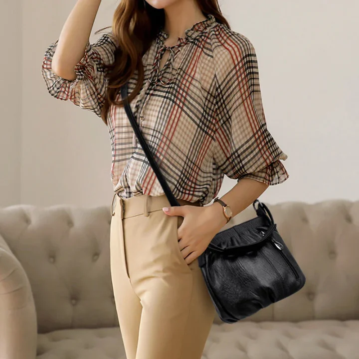 📣🎊Sac à main en cuir souple à seau plissé simple et décontracté à la mode