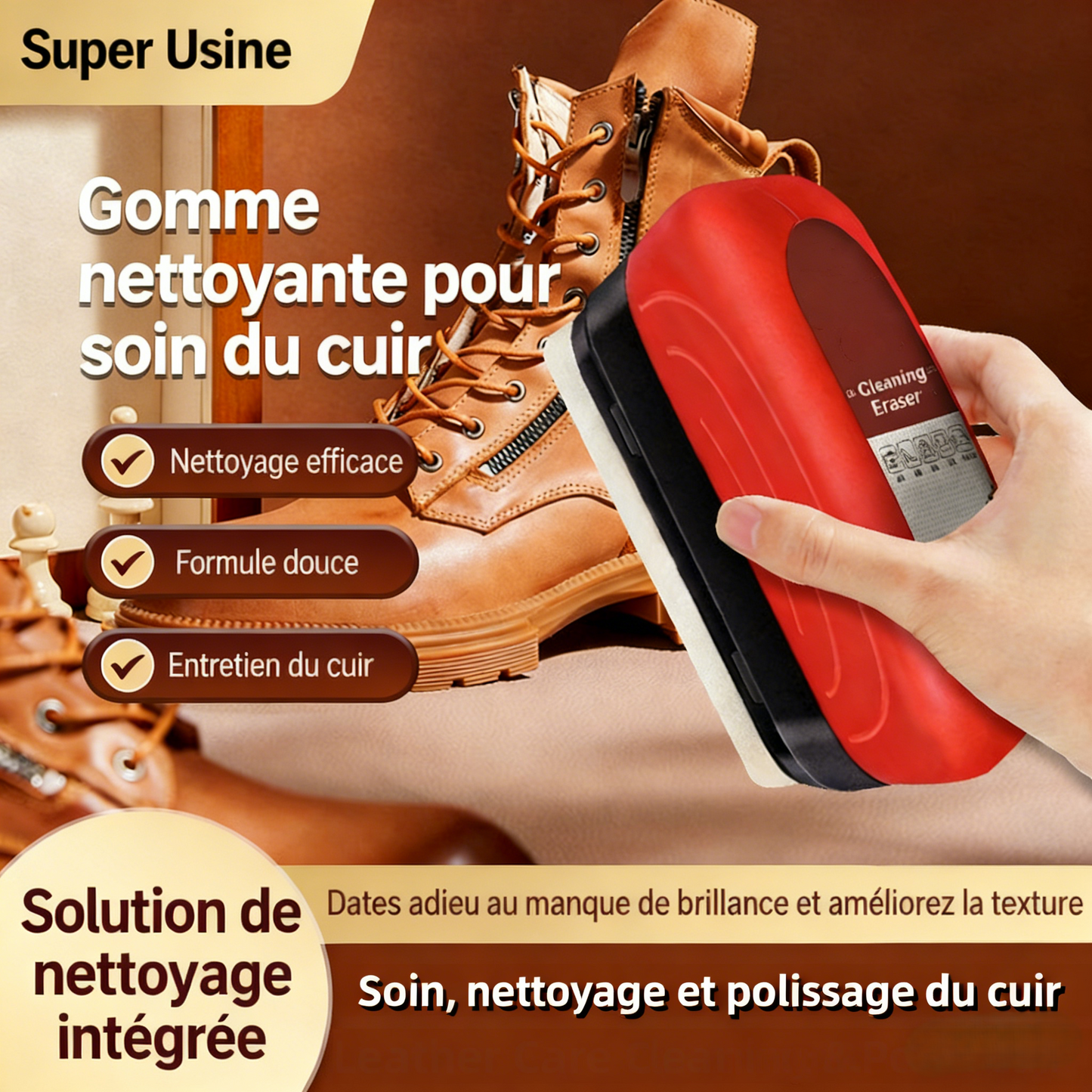 🚗 ACHETEZ-EN 2, OBTENEZ-EN 1 GRATUITEMENT ! ✨ Brosse d'entretien multi-usage pour cuir  - Réparez facilement les rayures sur le cuir 🧼