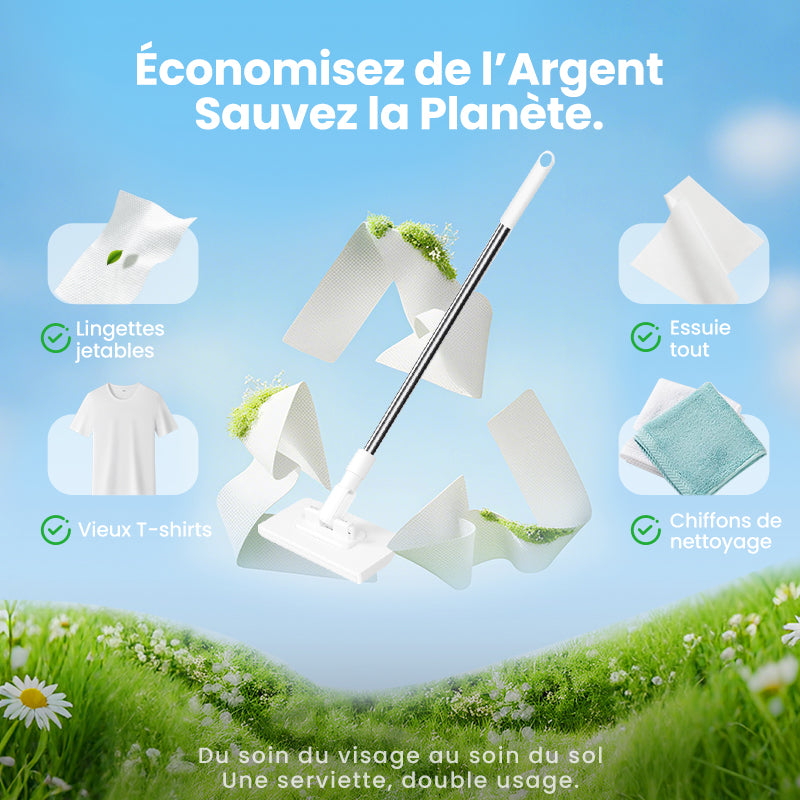🔥 50% DE RÉDUCTION 🧹 Serpillère Réutilisable – Pince Biomimétique Auto-Serrante, Manche Télescopique 100 cm, Rotation 360° & Écologique (Multi-Surfaces) !