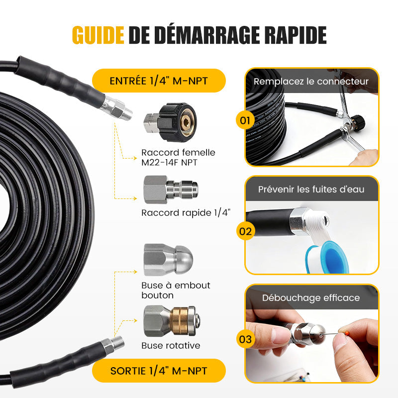 💦50% DE RÉDUCTION ! 🚿 Kit de Nettoyage Haute Pression 5800 PSI pour Égouts - Buse Rotative et Flexible Renforcé pour Déboucher les Canalisations 🛠️✨