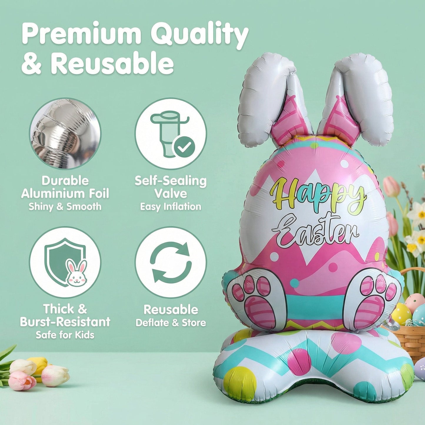 🎁Soldes de Pâques pour les lève-tôt🐰Ballon géant 3D en forme de lapin debout, autoportant, pour une ambiance festive