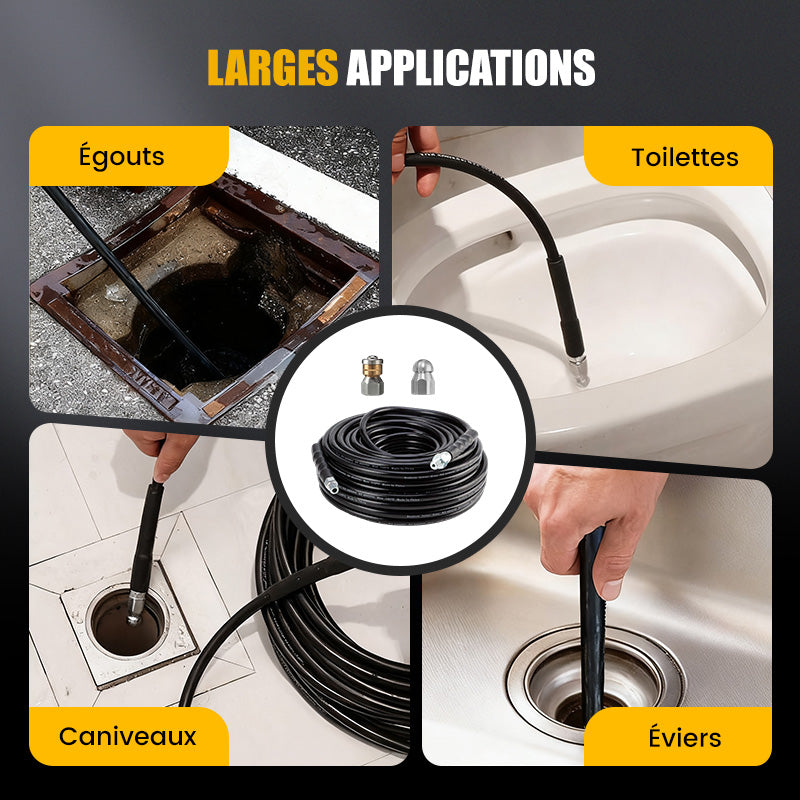 💦50% DE RÉDUCTION ! 🚿 Kit de Nettoyage Haute Pression 5800 PSI pour Égouts - Buse Rotative et Flexible Renforcé pour Déboucher les Canalisations 🛠️✨