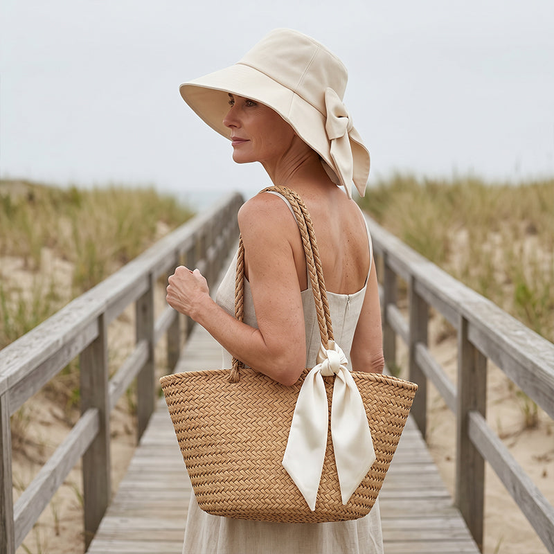 Chapeau de Soleil Femme à Larges Bords avec Nœud