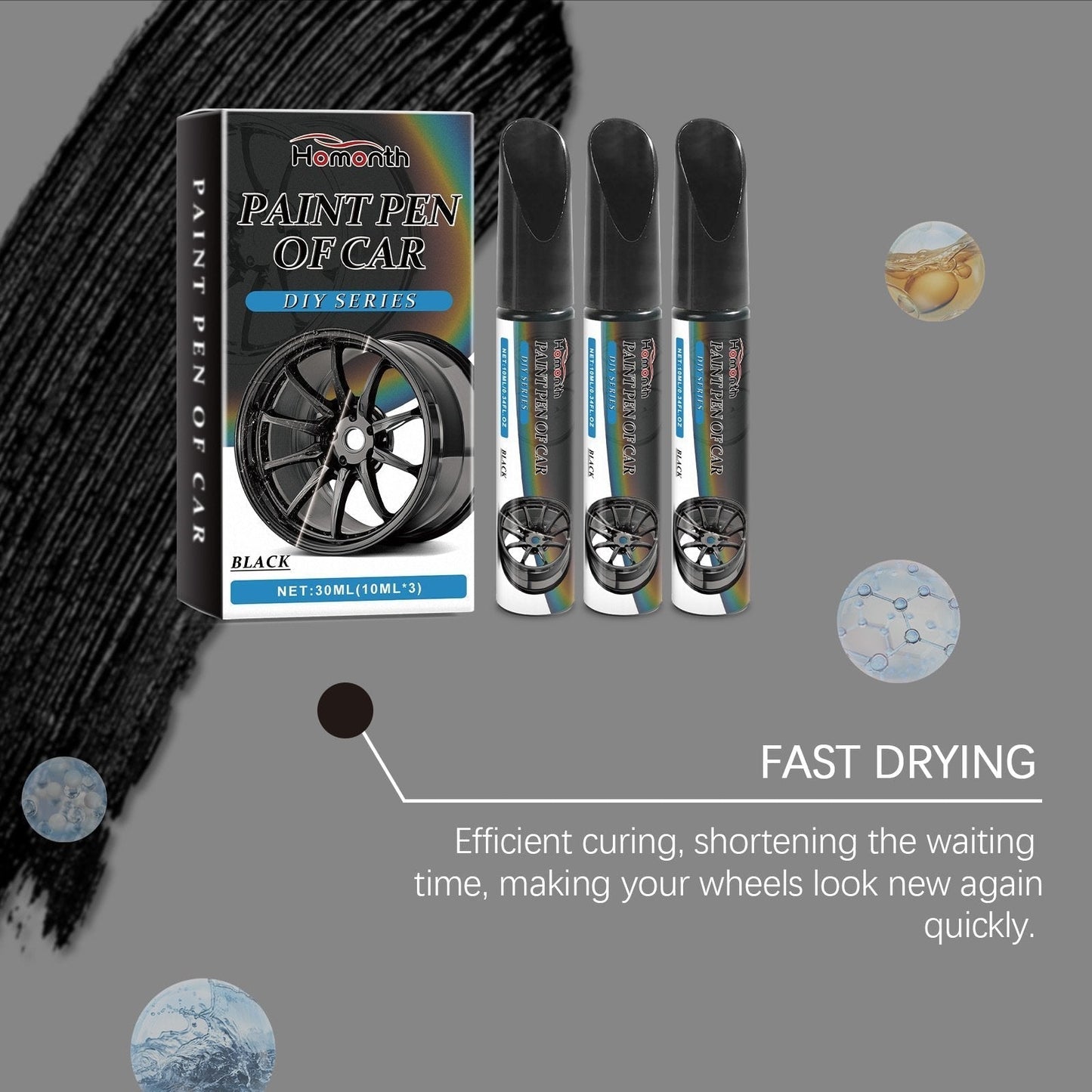 🖊️🚗✨ PROMO FLASH -50% ! Stylo Réparation Rayures Jantes Noir – Vernis Inclus, Séchage 10 min, 3 x 10 ml, Compatible Métal/Aluminium/Acier