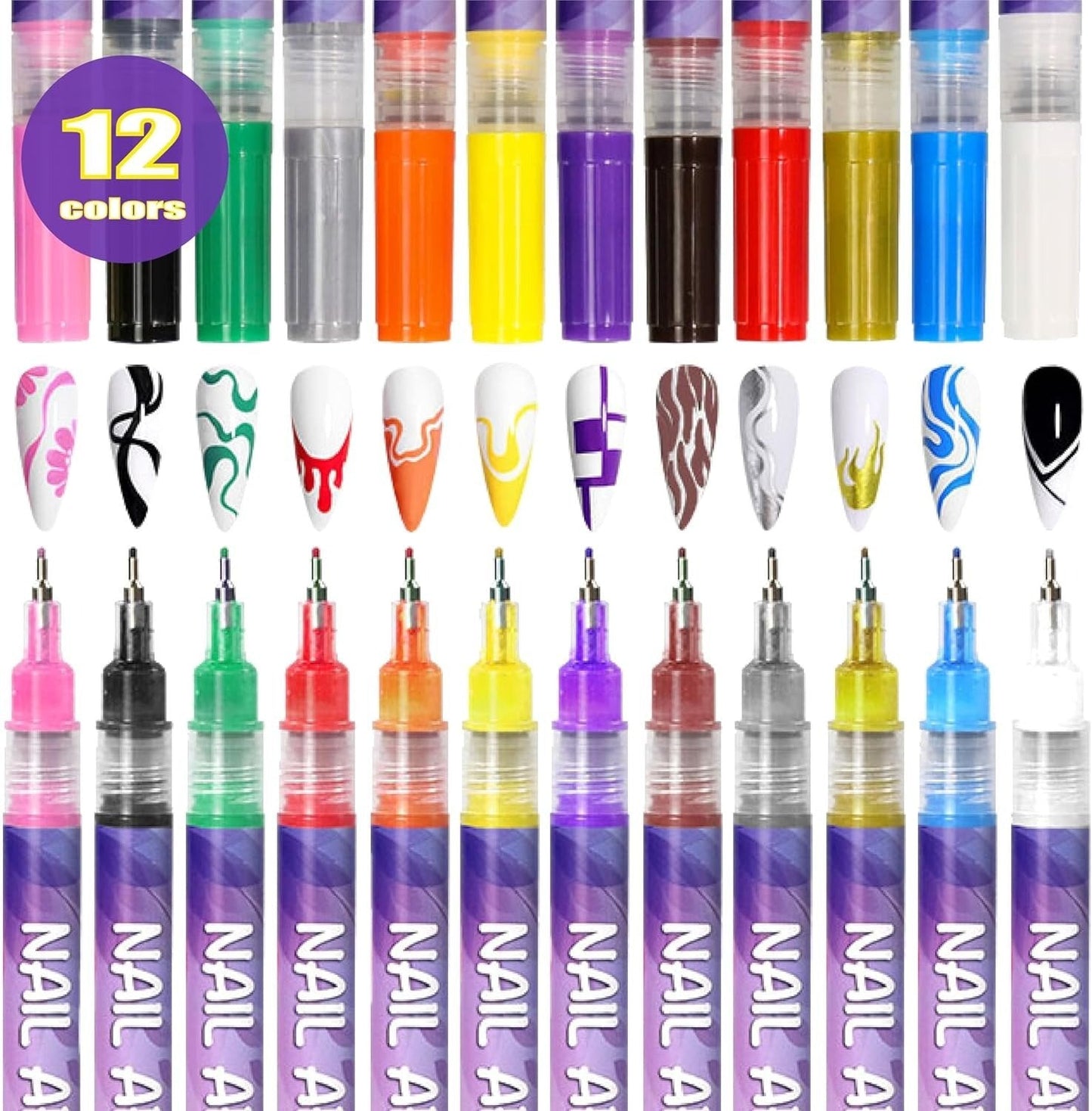 🎨 50% DE RÉDUCTION! ⏳ Coffret de 12 Stylos pour Nail Art – Créations Précises et Élégantes ✨