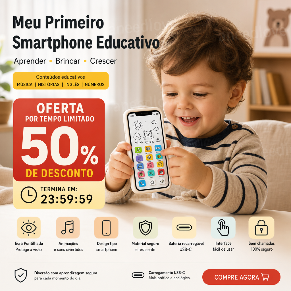 📱 50% DE DESCONTO – Smartphone Educativo para Crianças | Pedagógico, protege os olhos & ideal para aprendizagem ✨👶