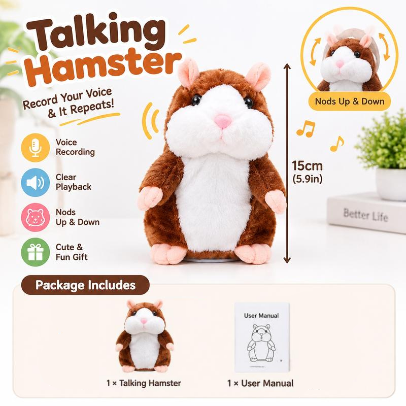 Peluche hamster parlante – répète tout ce que vous dites, remue la tête automatiquement ; un divertissement hilarant pour les enfants comme pour les adultes