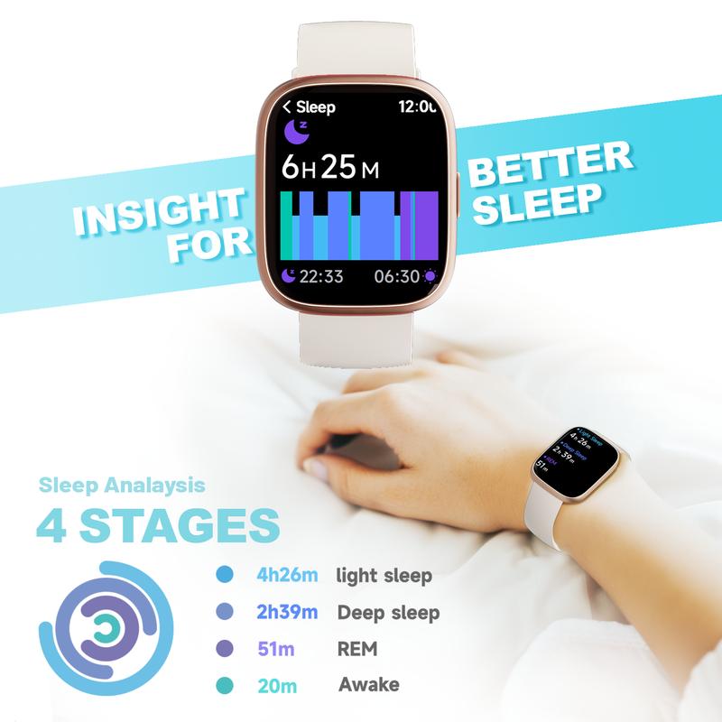 Montre connectée pour femmes et hommes, tracker d'activité physique avec fonction d'appel, montre de fitness avec suivi du sommeil/100 sports/podomètre étanche IP68