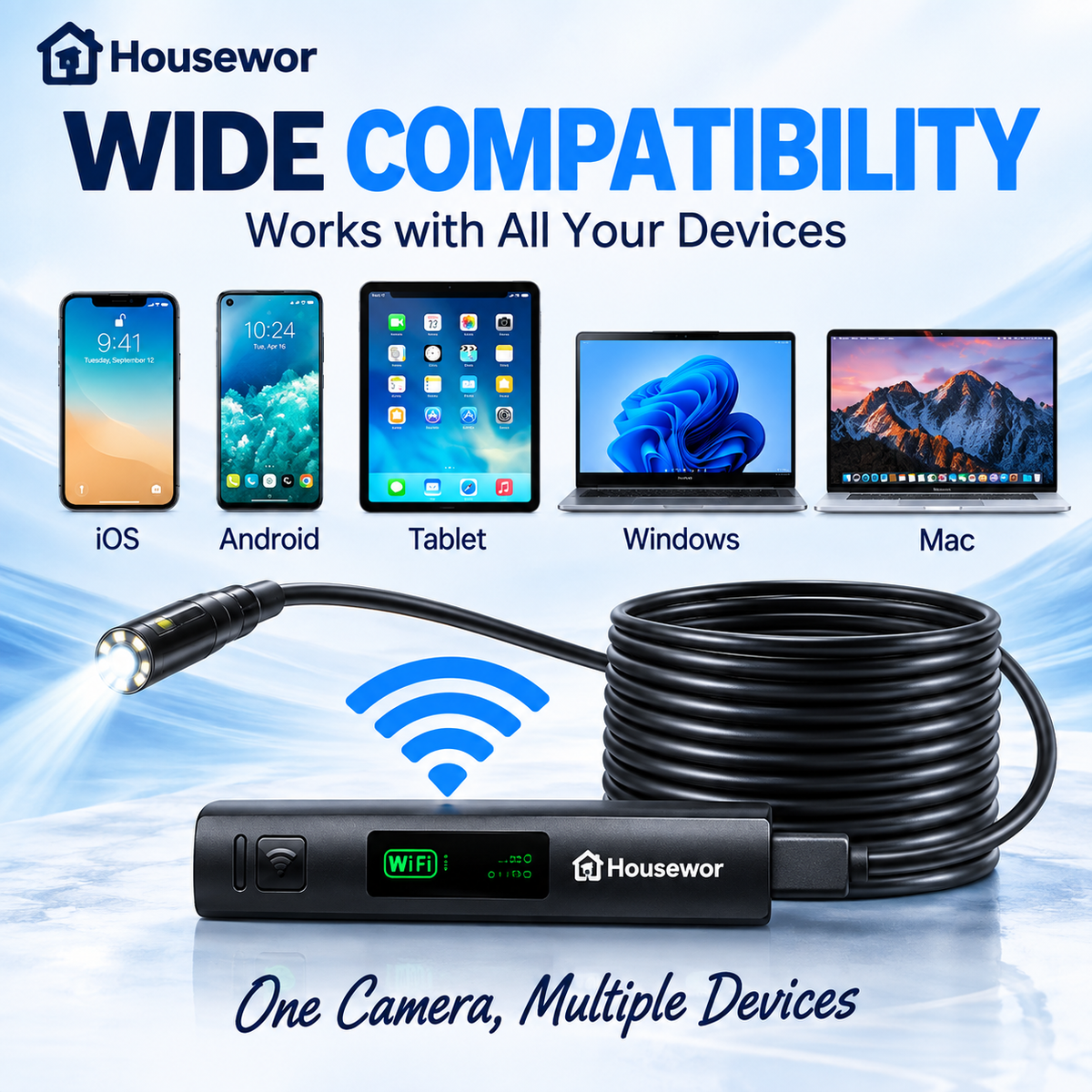 🔎 Caméra endoscopique « plug-and-play » – compatible avec Android, iPhone et iPad pour une connexion directe