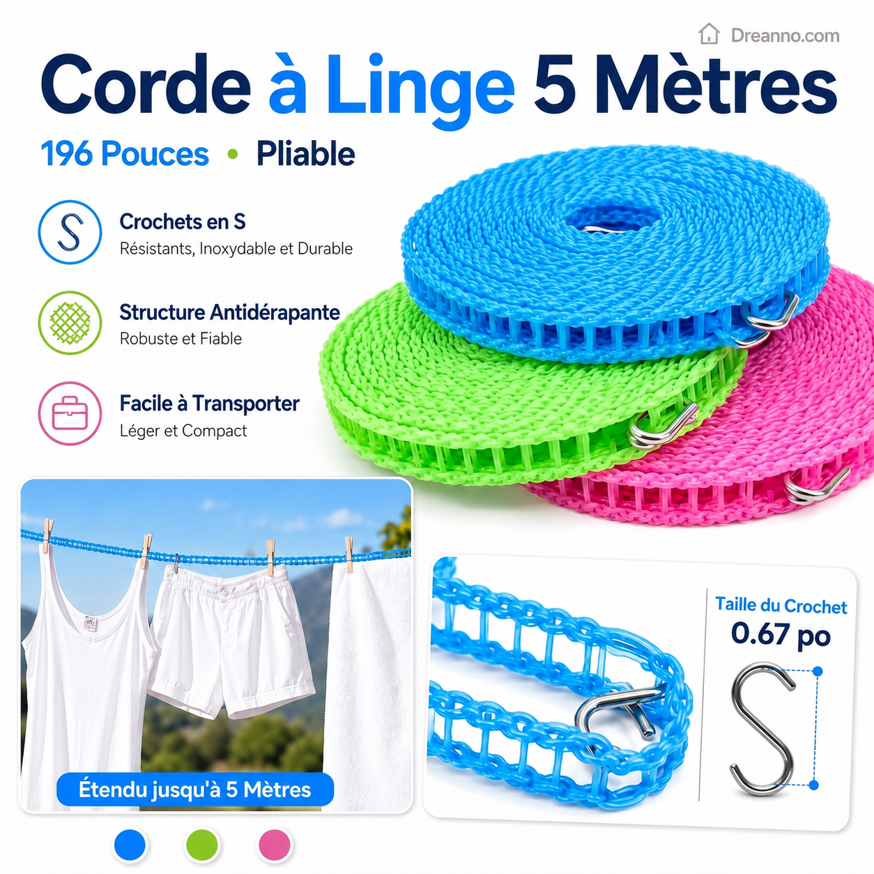 📢📢 ACHETEZ 1, OFFERT 1  !! ⏰🌬️ Corde à Linge Coupe-Vent & Antidérapante – Séchage Rapide, Accroche Sécurisée & Installation Facile ☀️