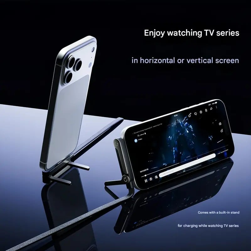 Câble de charge rapide tressé 2 en 1 avec support de téléphone intégré